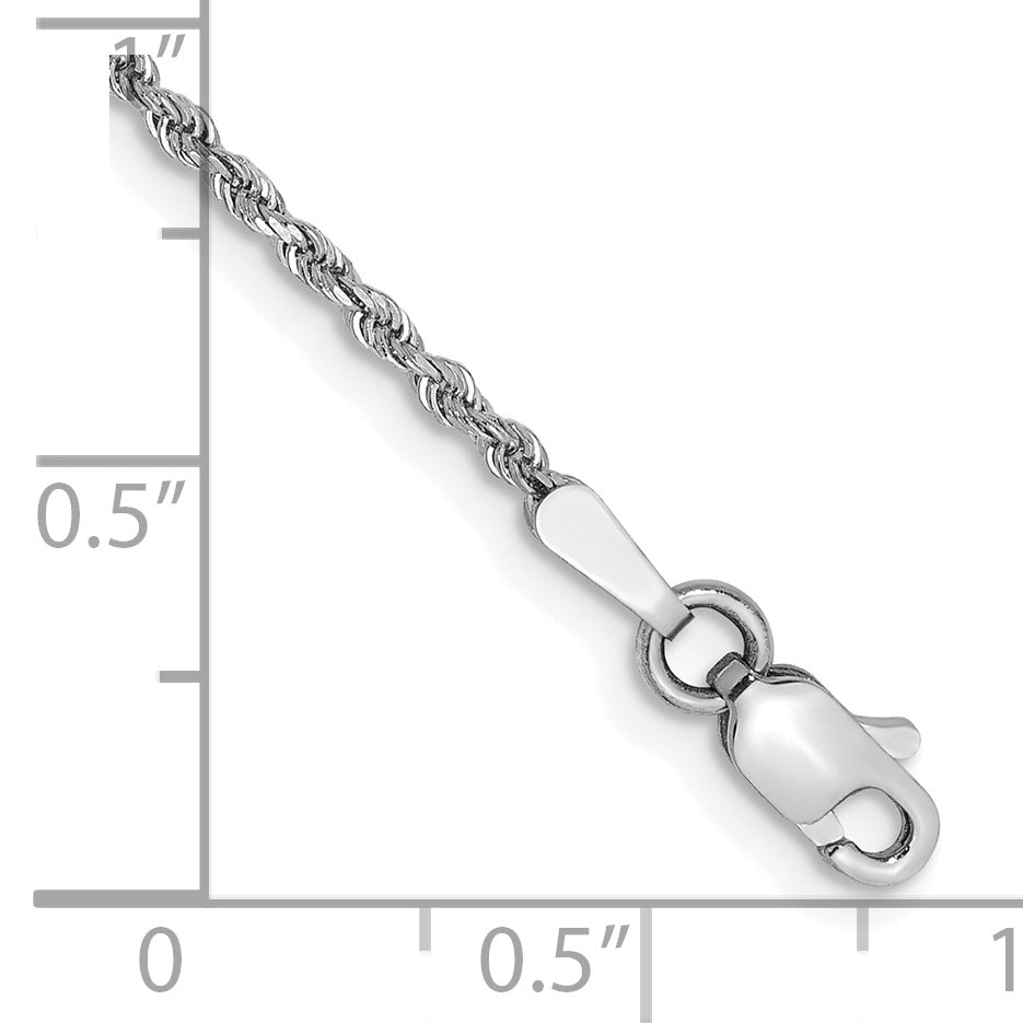 Cadena de cuerda con corte de diamante de 1,5 mm de oro blanco de 10 k