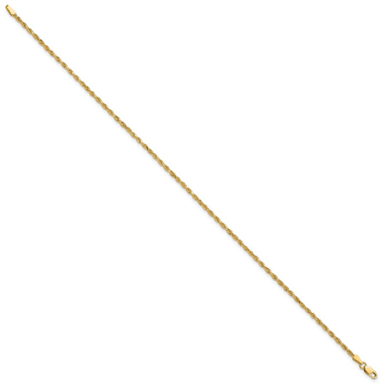 Tobillera de Cadena de Cuerda con Corte Diamante de 14k y 2 mm