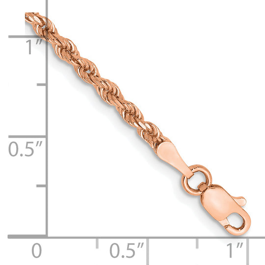 Cuerda D/C de 2,25 mm de oro rosa de 14 k con cadena con cierre de langosta