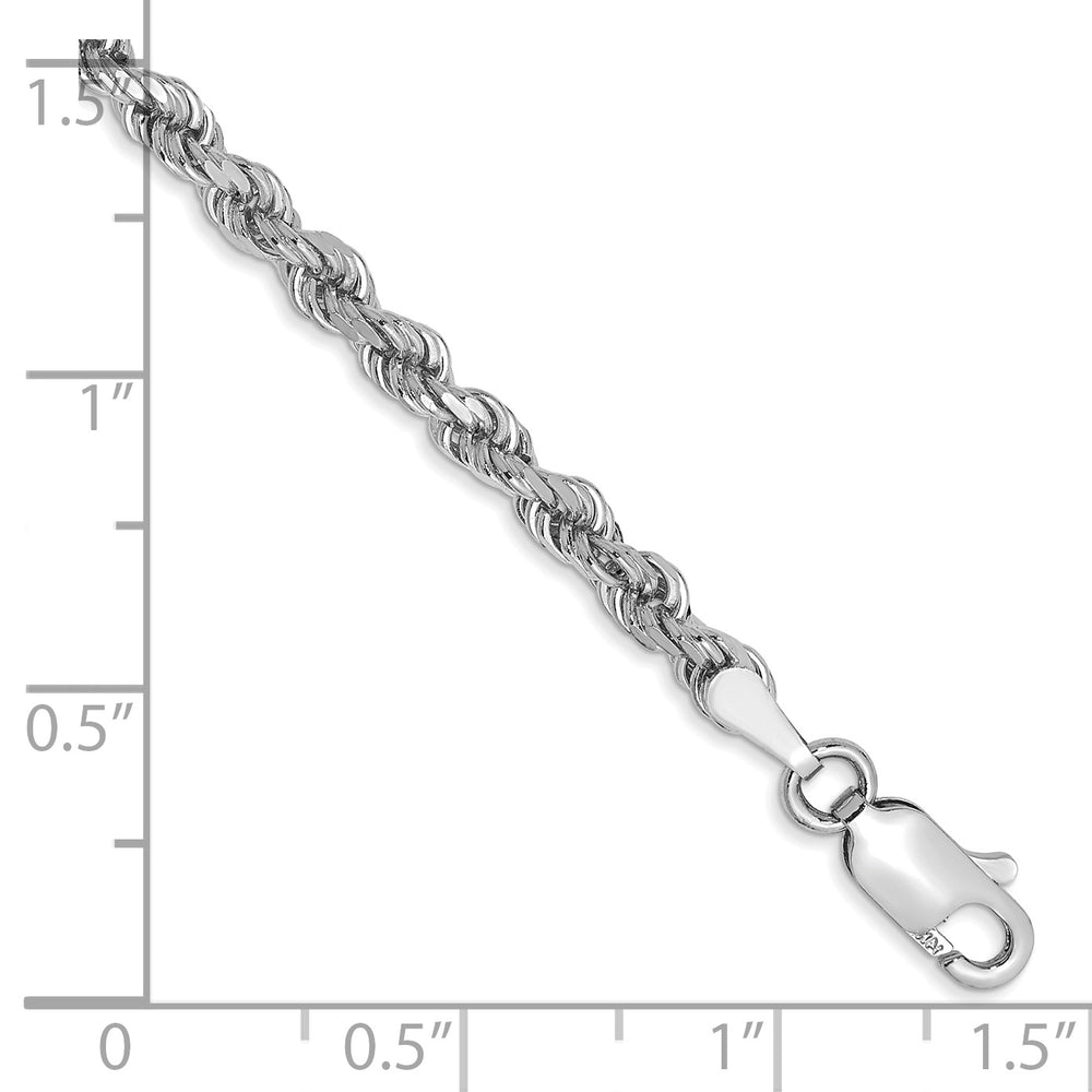 Cadena de cuerda con corte de diamante de 3 mm de oro blanco de 10 k