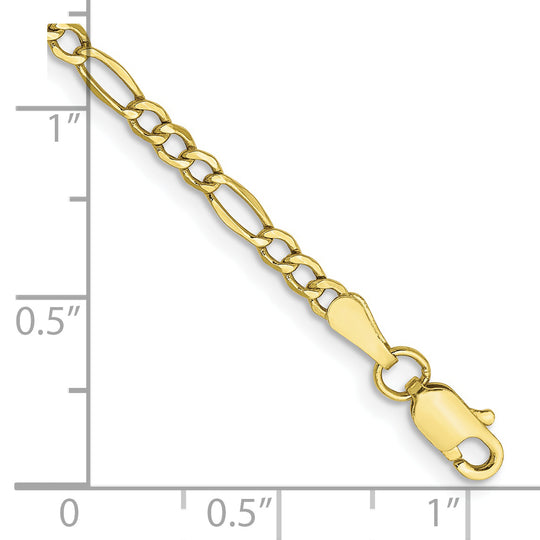 Tobillera de cadena Figaro semisólida de 10k y 2,5 mm