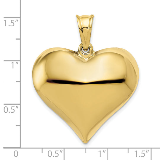 Colgante de corazón tridimensional pulido de 10 quilates