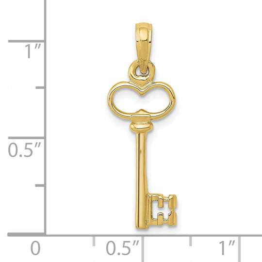 Charm de llave tridimensional pulido de 10 quilates