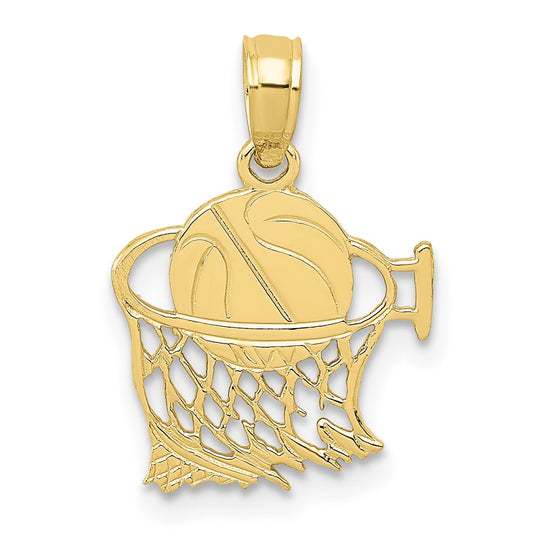 Colgante de Balón de Baloncesto en Red en Oro Amarillo de 10K