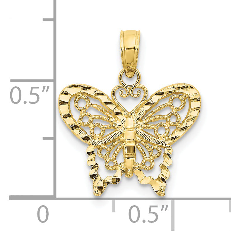 Dije de Mariposa con Corte Diamante en Oro de 10k