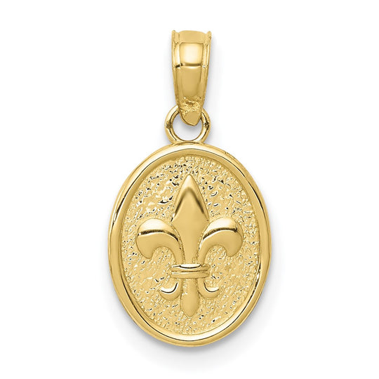 Colgante Pequeño Fleur De Lis en Óvalo de 10k Pulido