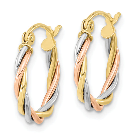 Aretes de Aro Trenzados de 2.5 mm Pulidos en Oro Tricolor de 10k