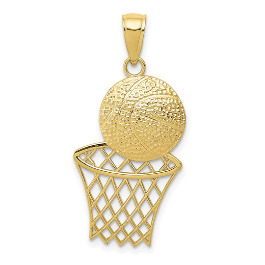 Colgante de Balón de Baloncesto y Red en Oro Amarillo de 10K