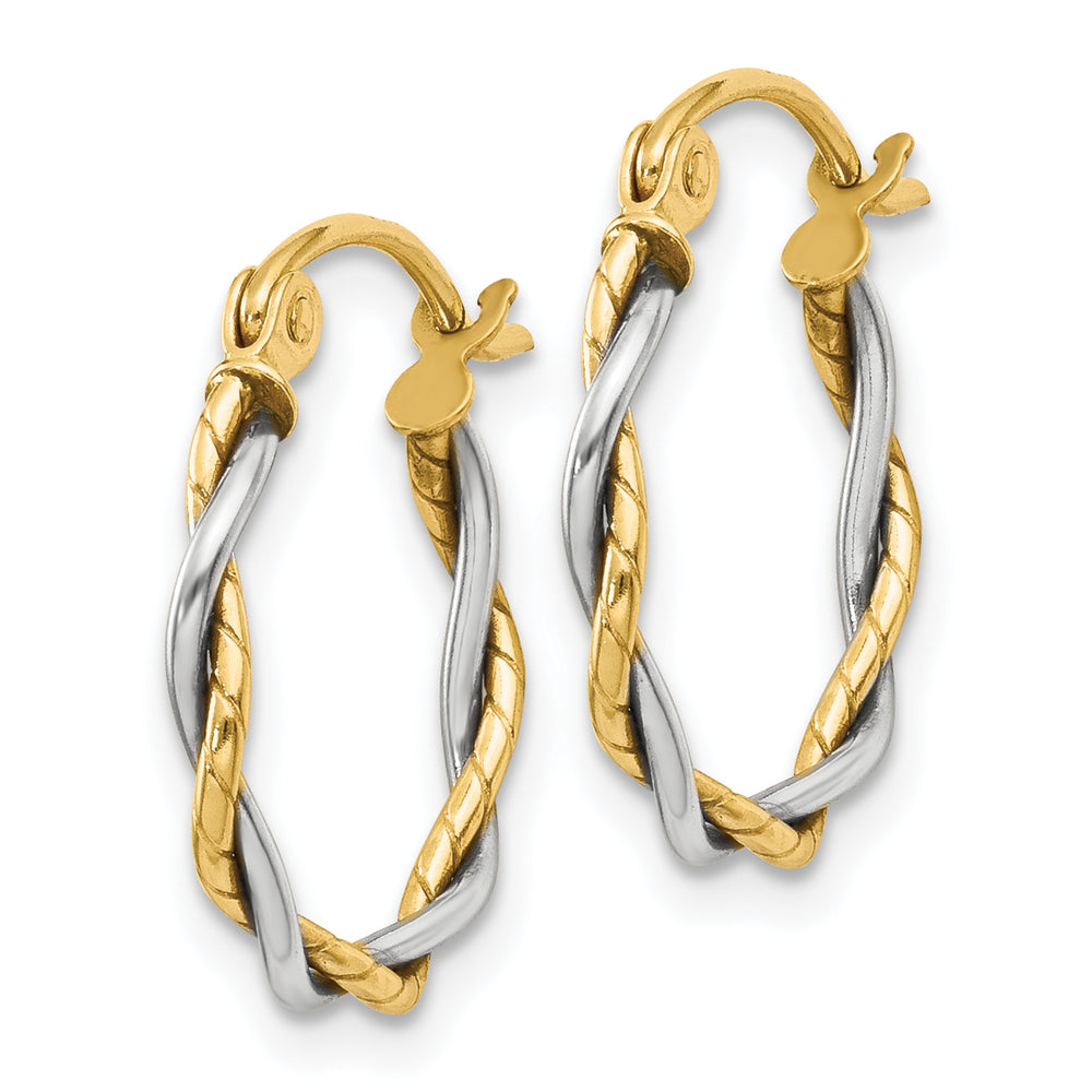 Aretes de Aro Trenzados de 1.8 mm Pulidos en Oro Bicolor de 10k