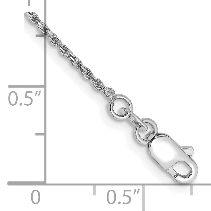 Tobillera de cadena de cuerda hecha a máquina D/C de 1,15 mm de oro blanco de 10 k