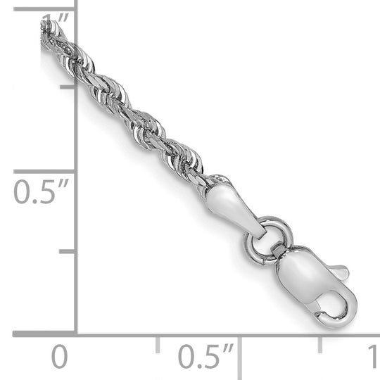 Cadena de cuerda cuádruple D/C de 2,25 mm de oro blanco de 10 k