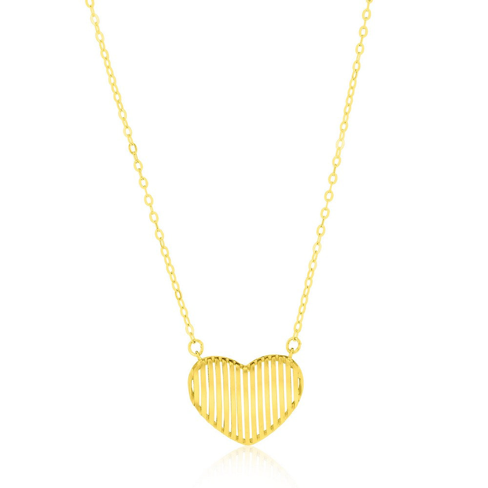 Oro amarillo de 14 quilates, collar de corazón a rayas