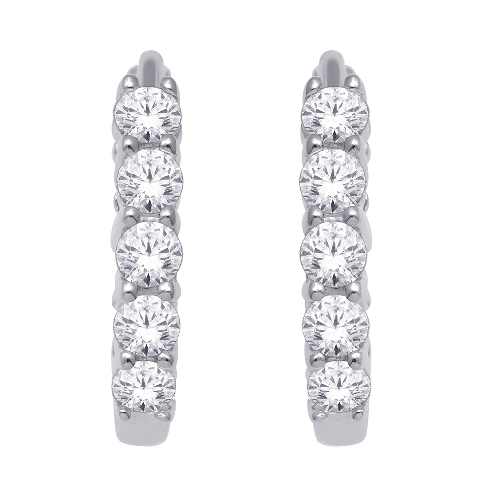 Oro blanco de 10 quilates de 1/4 qt.Tw. Pendientes de aro de diamantes