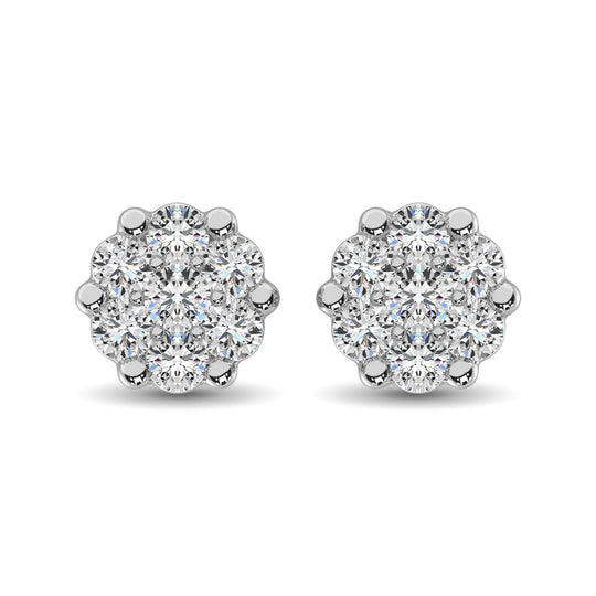 Plata de ley de 1/10 qt.Tw. Aretes con forma de flor de diamantes