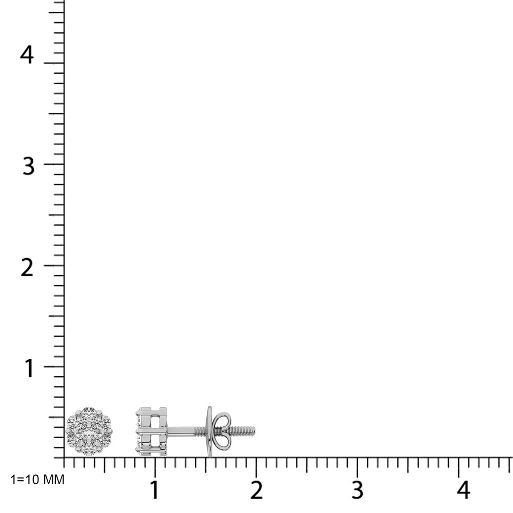 Oro blanco de 14 quilates de 1/4 qt.Tw. Aretes con forma de flor de diamantes