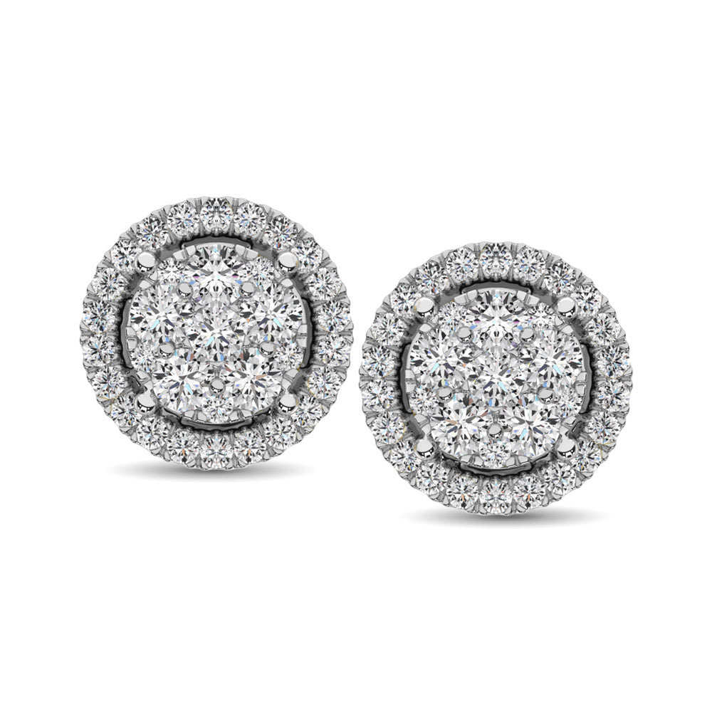 Oro blanco de 14 quilates de 1 qt. total Aretes con forma de flor de diamantes