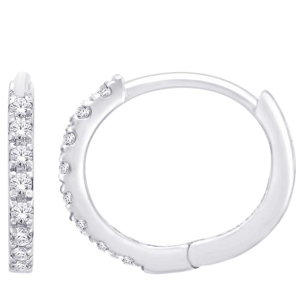 Oro blanco de 10 quilates de 1/10 qt.Tw. Pendientes de aro de diamantes