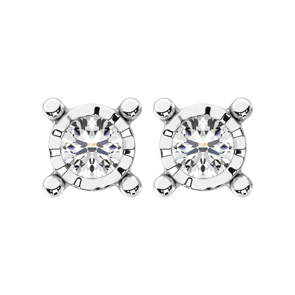 Diamante 1/4 Ct.Tw. Aretes con solitario en oro blanco de 14 k