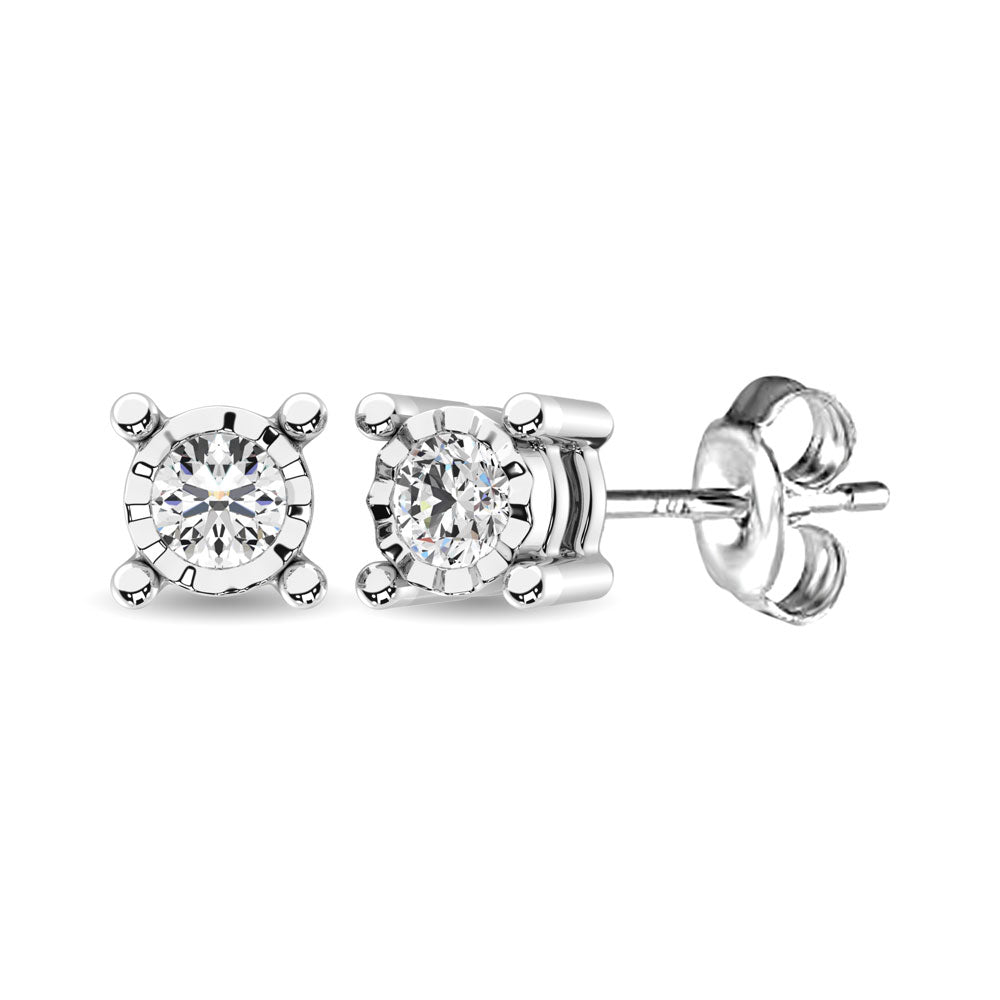 Diamante 3/8 Ct.Tw. Aretes con solitario en oro blanco de 14 k