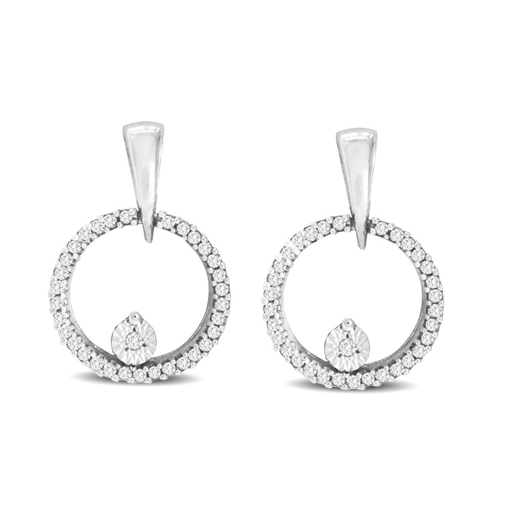 Aretes Circulares con diamantes de 1/10 quilates en Oro Blanco de 10K