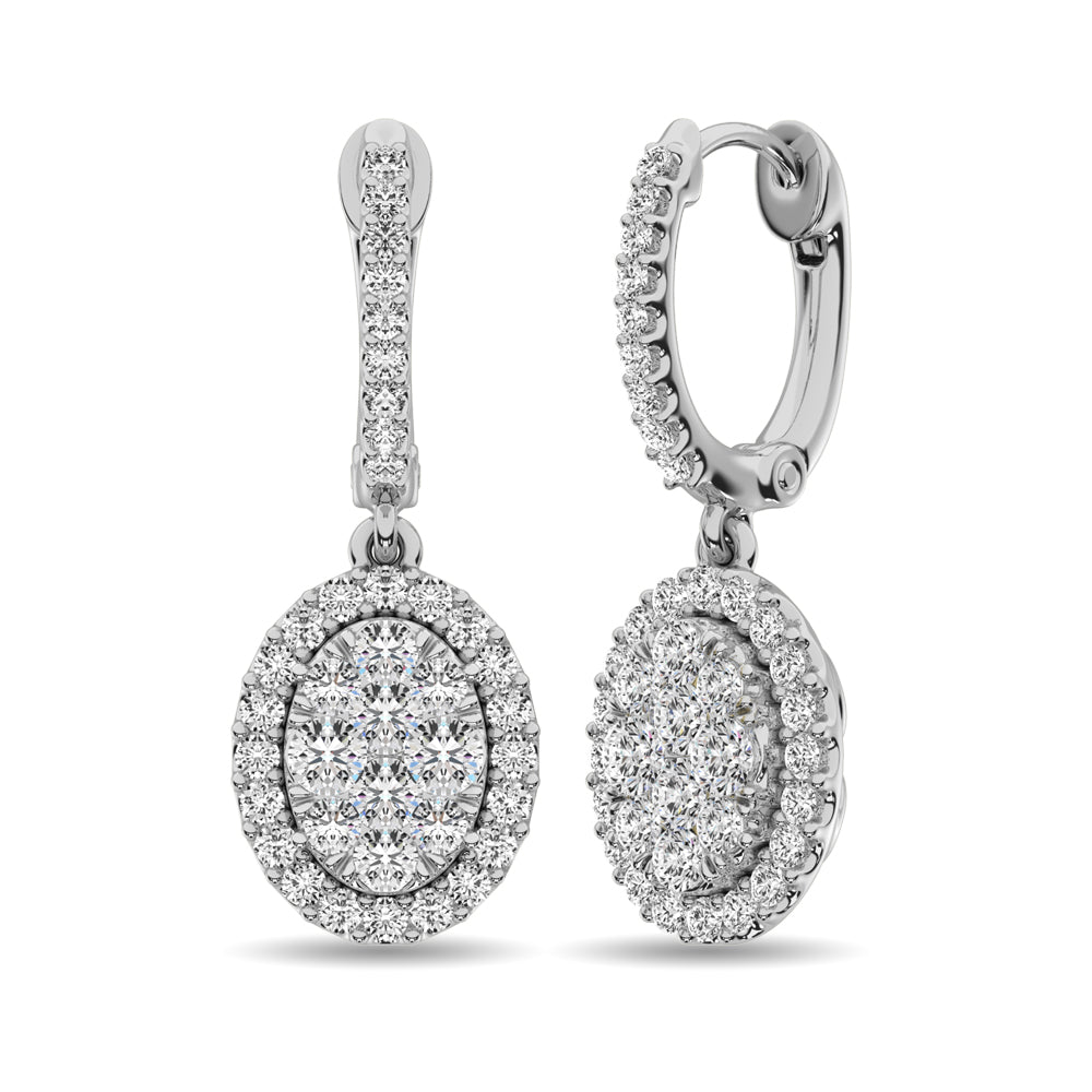 Aretes Colgantes de Diamantes de 1 qt en Oro Blanco de 14k