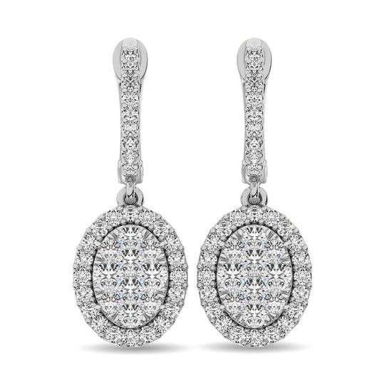 Aretes Colgantes de Diamantes de 1 qt en Oro Blanco de 14k