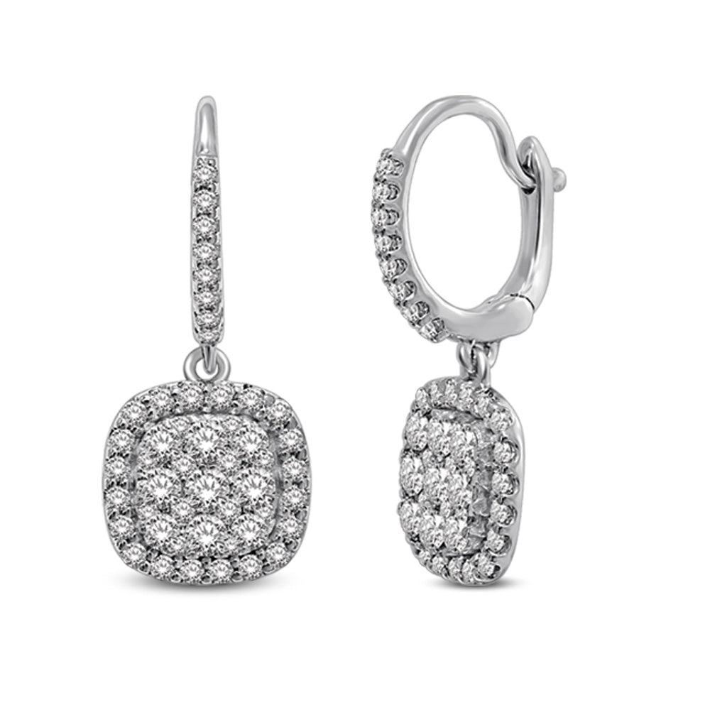 Aretes Colgantes de Diamantes de 1 1/6 qt en Oro Blanco de 14K