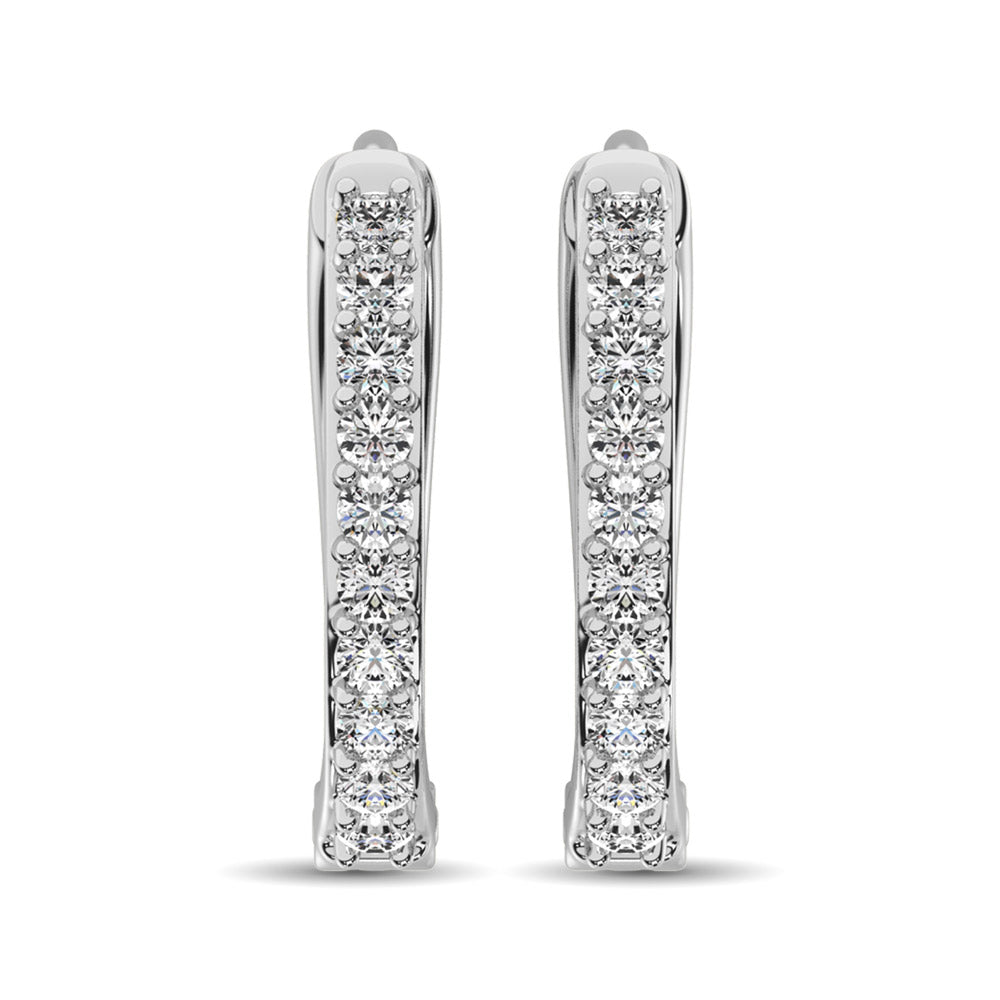 Pendientes de aro de oro blanco de 10 quilates con diamantes de 1/3 quilates