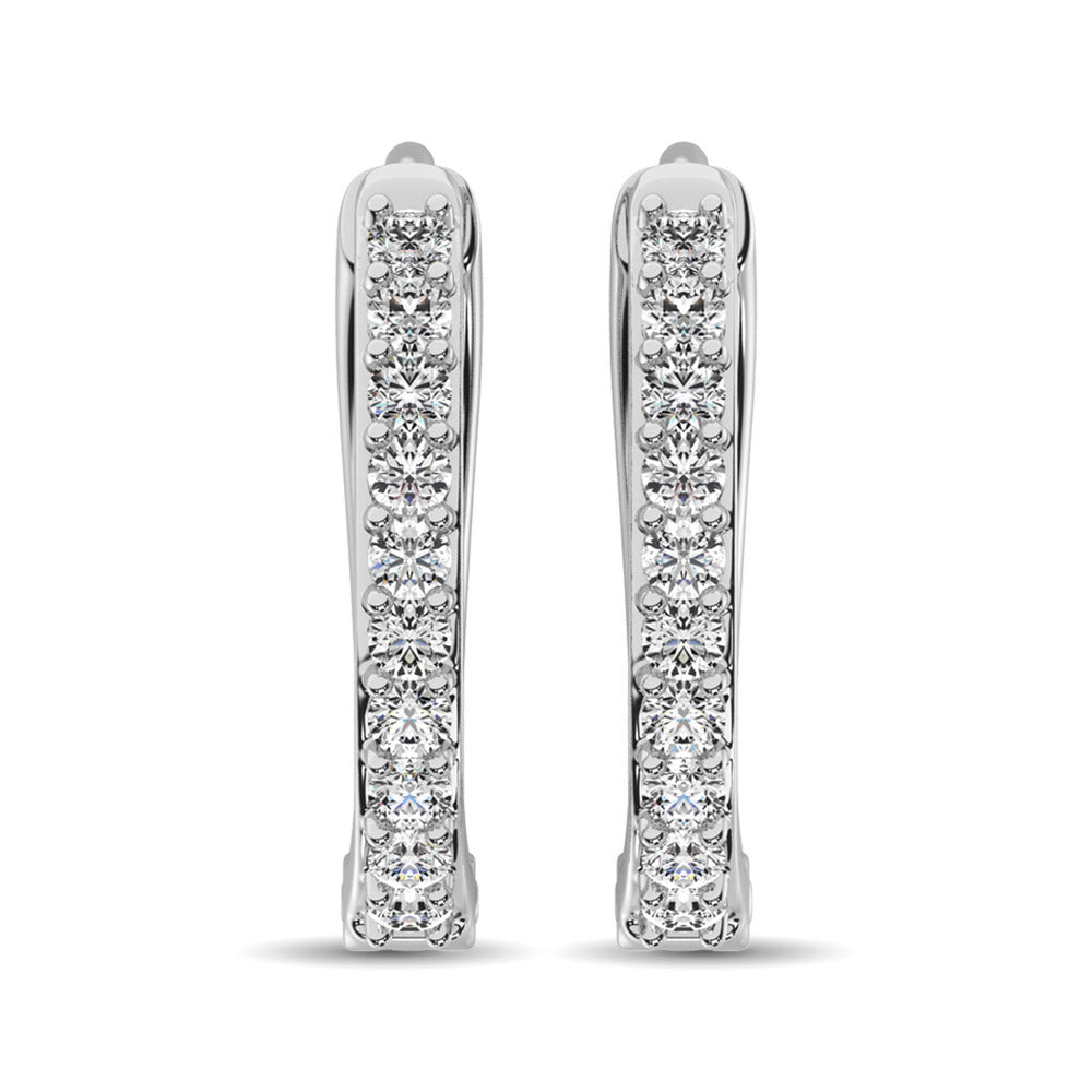 Diamante 3/8 Ct.Tw. Aretes de aro en oro blanco de 10 quilates