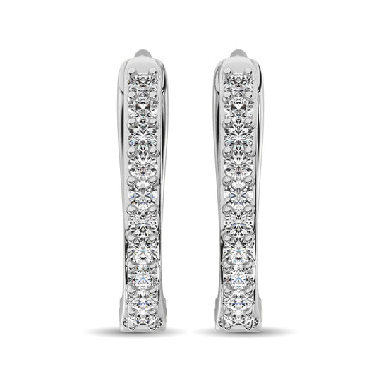 Diamante 3/8 Ct.Tw. Aretes de aro en oro blanco de 10 quilates