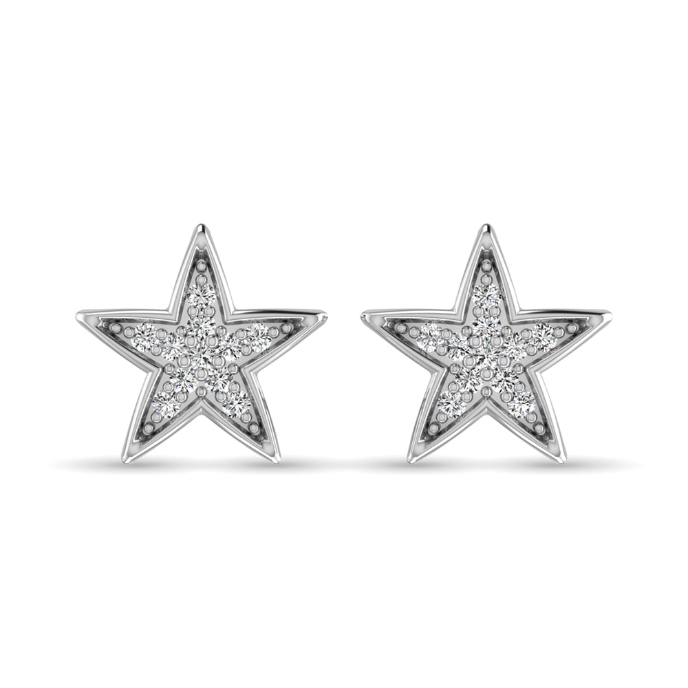 Aretes de Estrella Centelleante con Diamantes de 1/20 qt en Oro Blanco de 10k