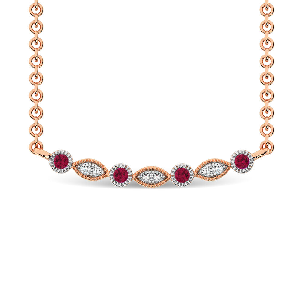 Diamante 1/8 Ct.Tw. Y collar de moda con rubíes en oro rosado de 10 quilates