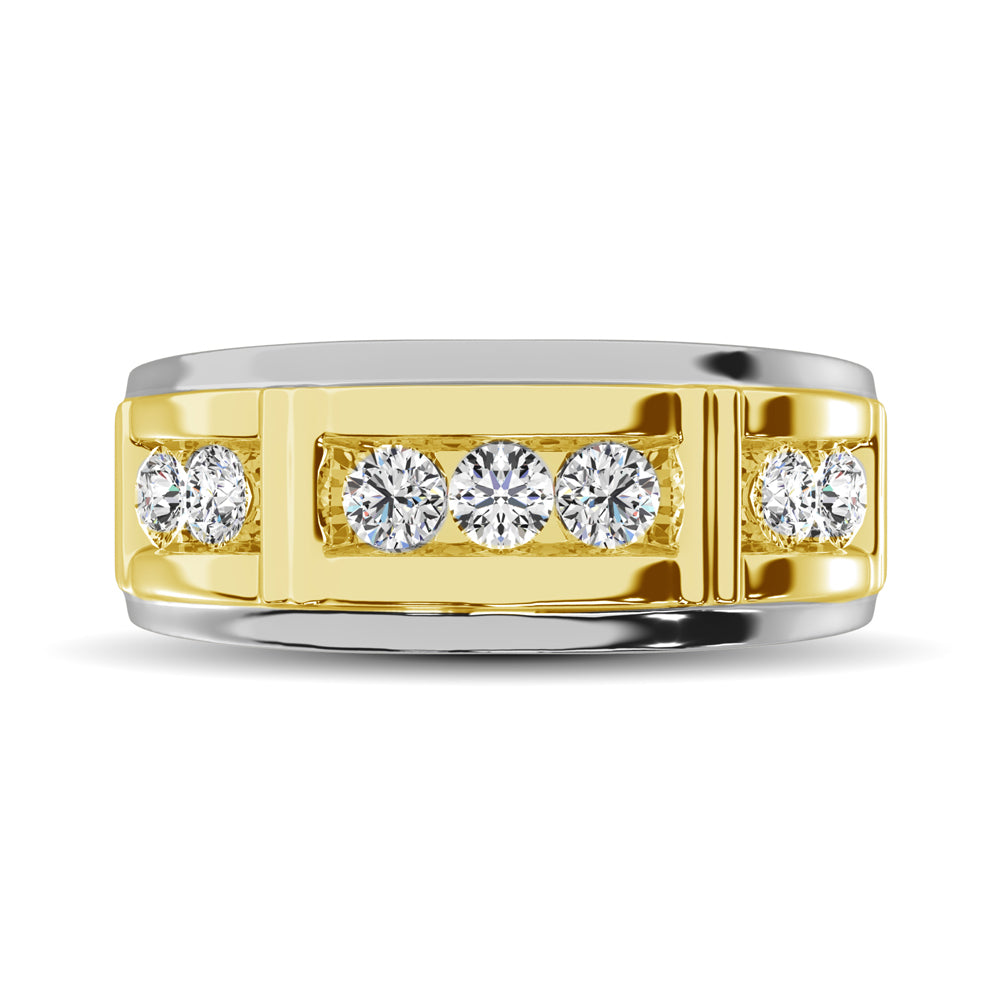 Diamante de 1 qt.Tw. Alianza de boda para hombre en oro blanco de 10 quilates con detalles en oro amarillo