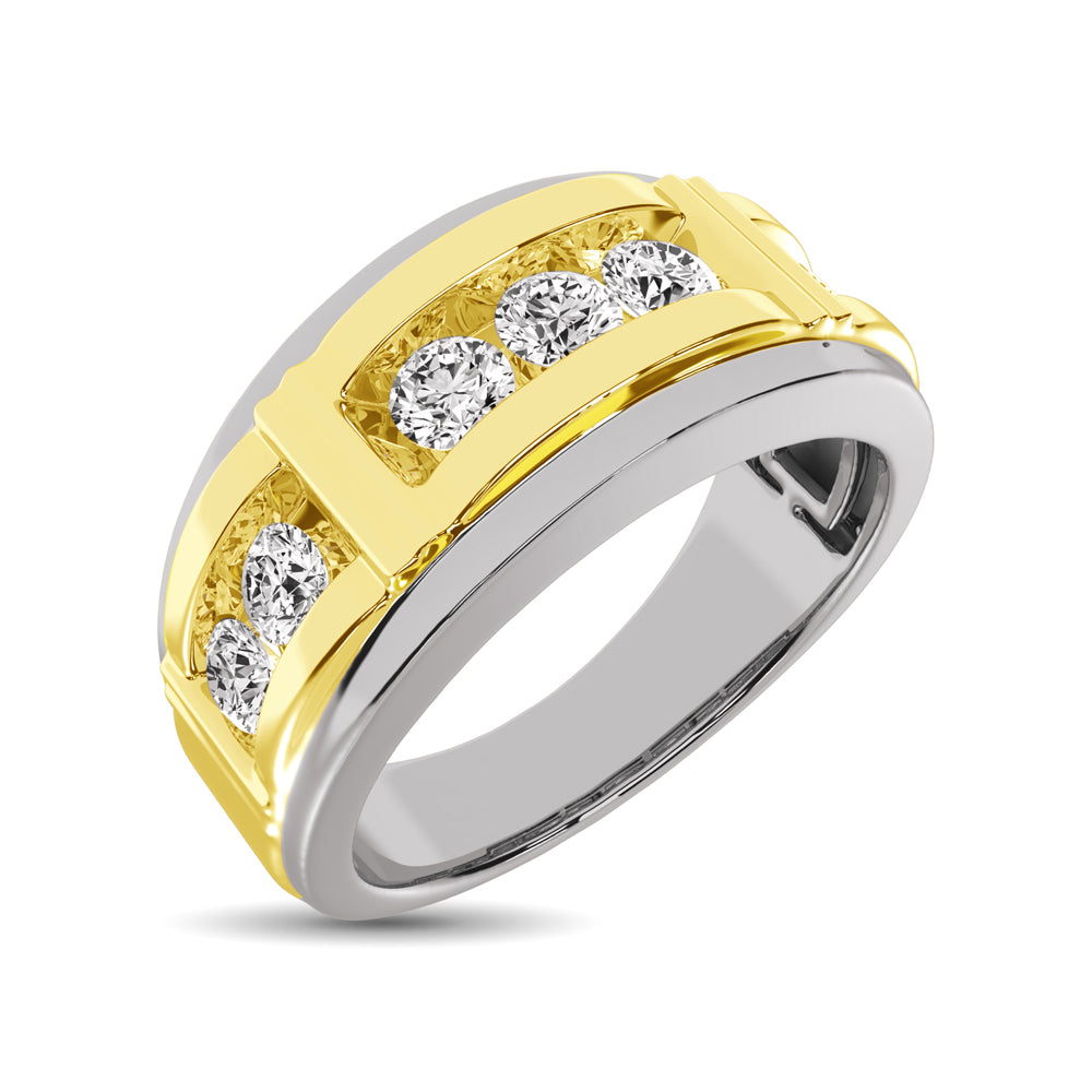 Diamante de 1 qt.Tw. Alianza de boda para hombre en oro blanco de 10 quilates con detalles en oro amarillo