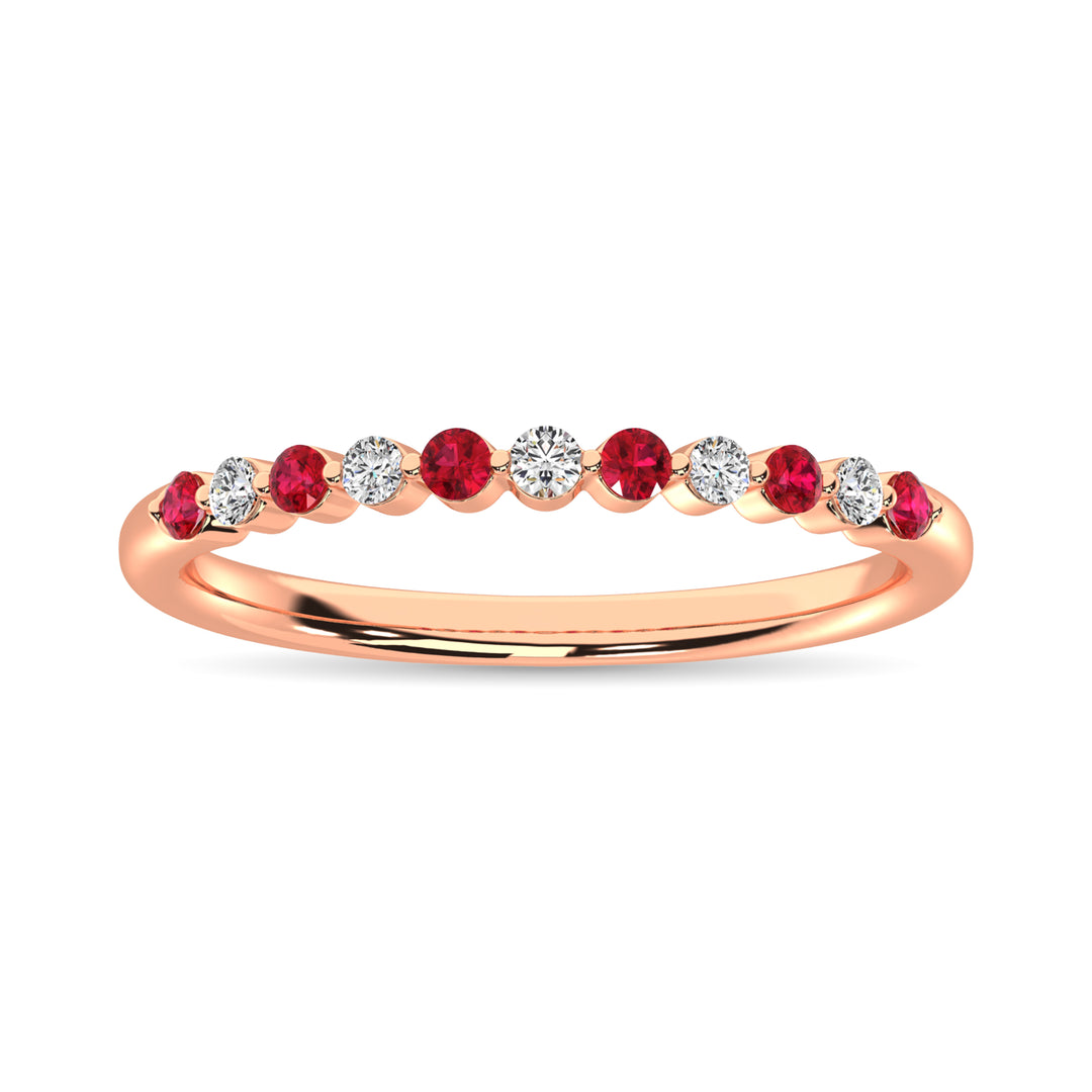 Diamante 1/4 Ct.Tw. Y Ruby Stack Band en oro rosa de 10 quilates (5 diamantes y 6 rubíes)