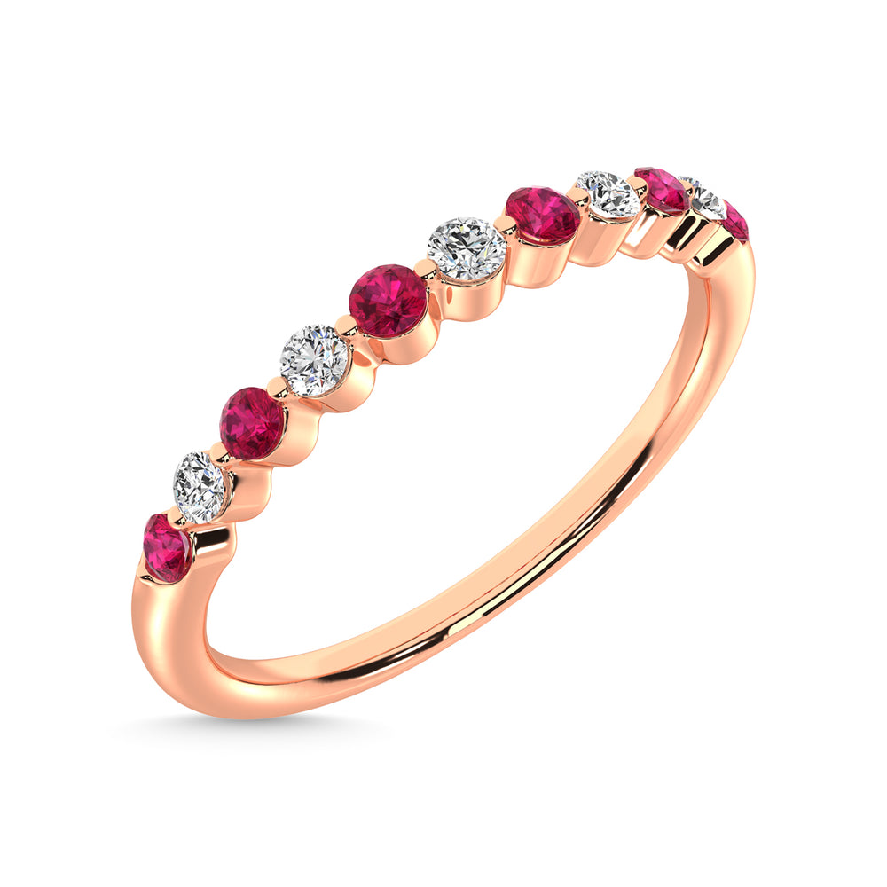 Alianza Apilable con Rubí y Diamante alternativo 1/4 qt en Oro Rosado de 14k