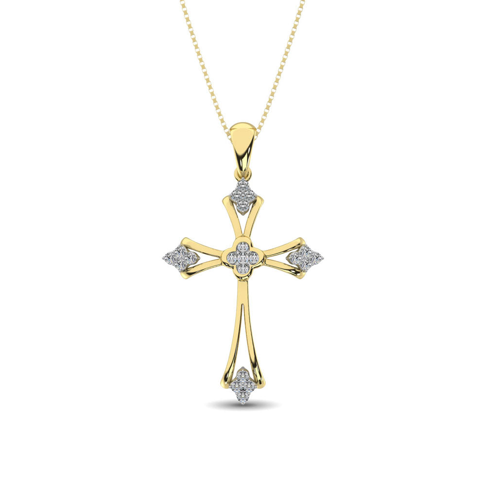 Colgante de cruz estilo g√≥tico con diamantes de 1/5 qt.Tw en oro amarillo de 10 k