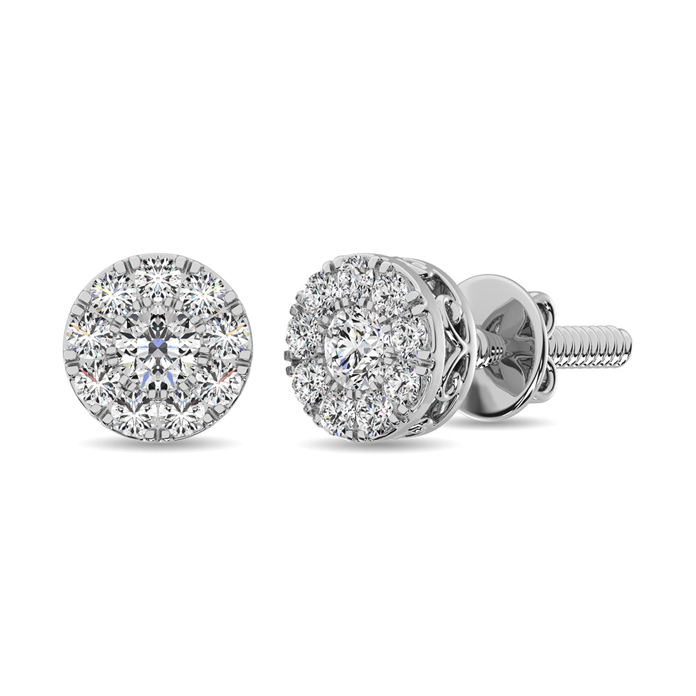 Diamante 1/4 Ct.Tw. Aretes con marco redondo