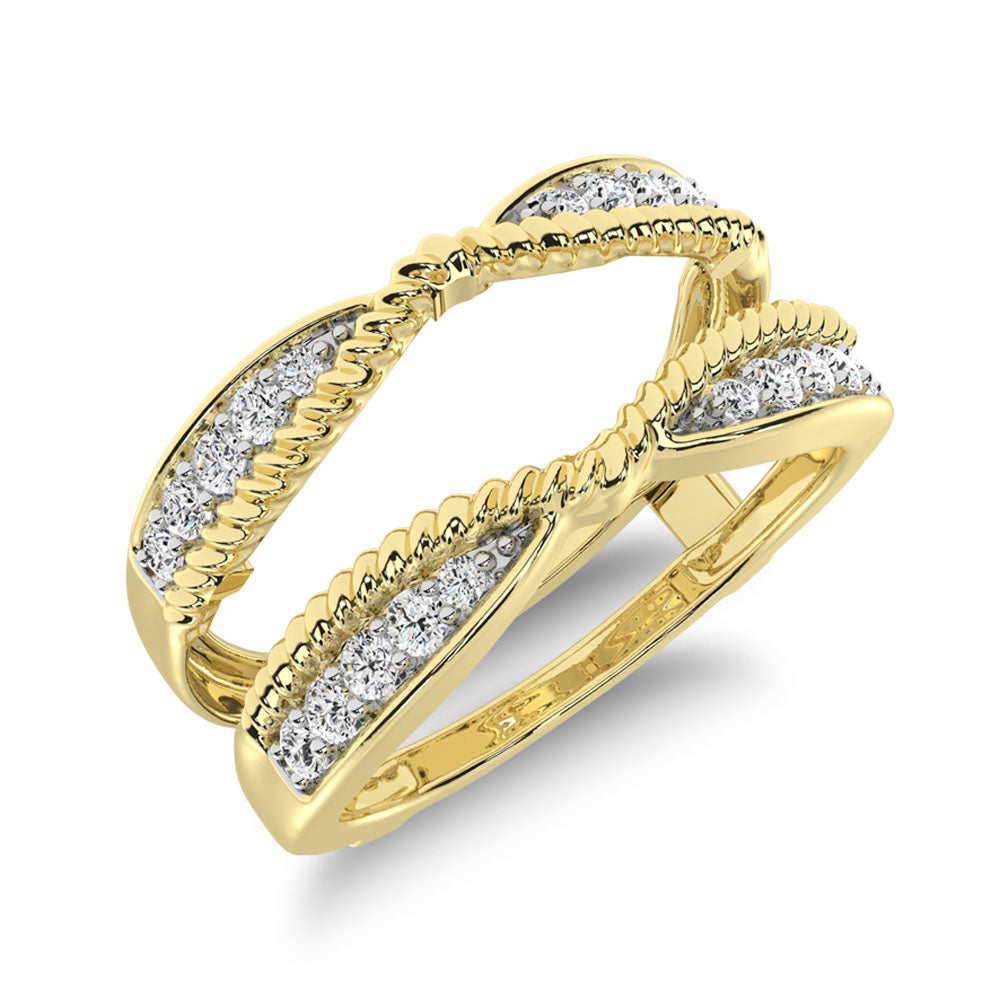 Oro amarillo de 14 quilates de 1/4 qt.Tw. Anillo protector de texute con cuerda de diamantes