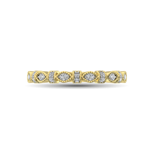 Banda de diamantes de 1/6 quilates con marco marquesa de oro amarillo de 14 quilates