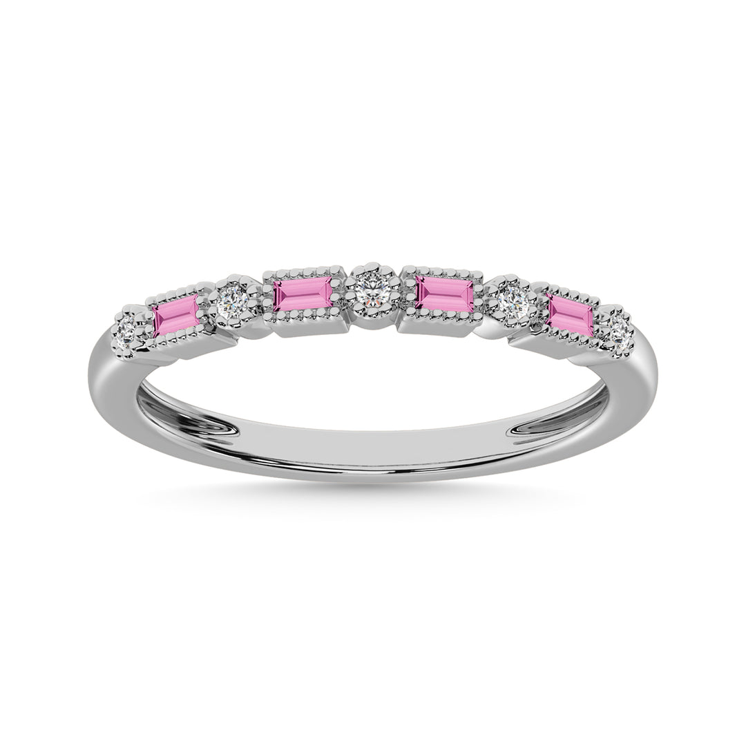 Banda apilada en oro blanco de 10 quilates con Zafiro rosa y diamante alternativo de 1/3 qt.Tw.