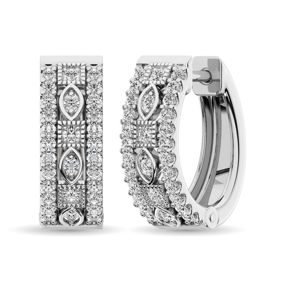 Diamante 3/8 Ct.Tw. Aretes de aro en oro blanco de 14 k