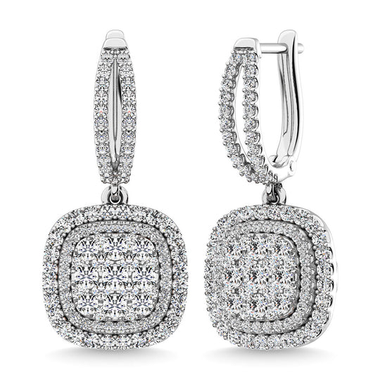 Diamante de 2 qt.Tw. Aretes colgantes en oro blanco de 14 k