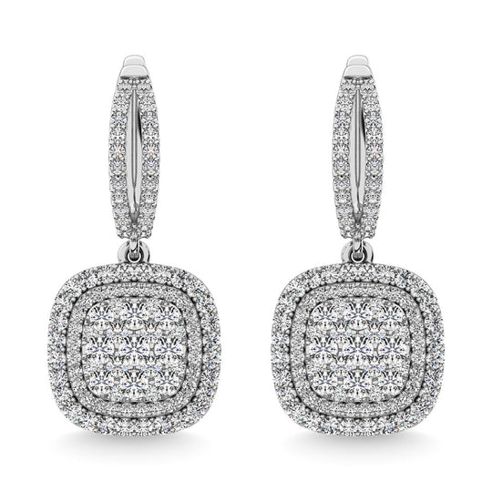 Diamante de 2 qt.Tw. Aretes colgantes en oro blanco de 14 k