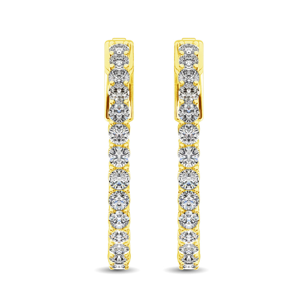 Diamante de oro amarillo de 10 quilates de 1/2 qt.Tw. Pendientes de aro dentro y fuera