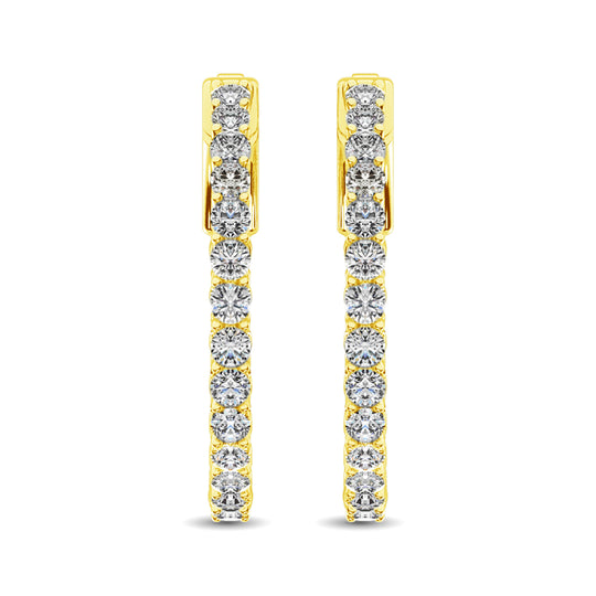 Diamante de oro amarillo de 10 quilates de 1/2 qt.Tw. Pendientes de aro dentro y fuera