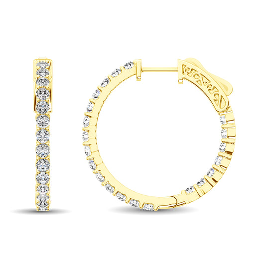 Diamante de oro amarillo de 10 quilates de 1/2 qt.Tw. Pendientes de aro dentro y fuera