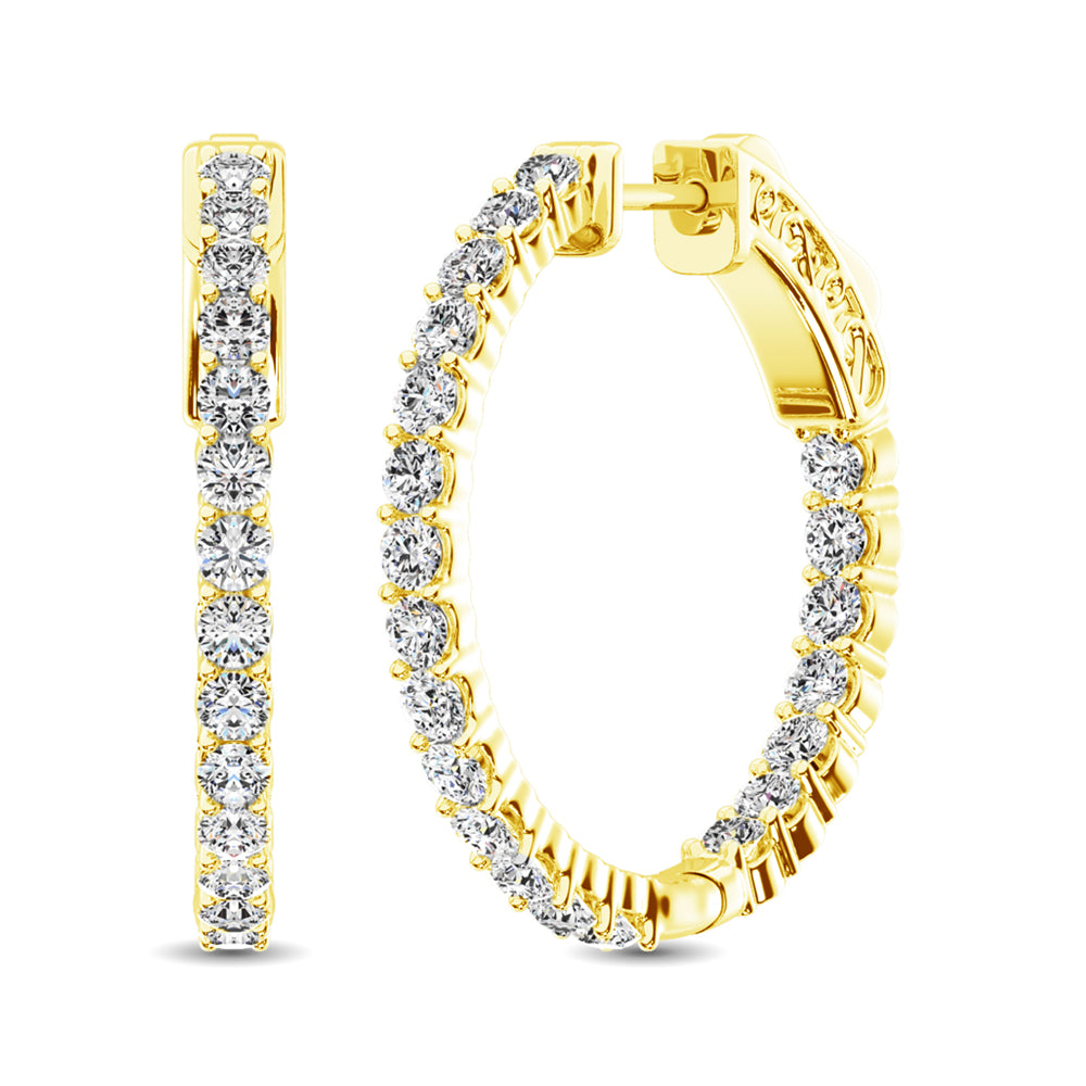 Oro amarillo de 10 quilates con diamantes de 2 qt. total. Pendientes de aro dentro y fuera