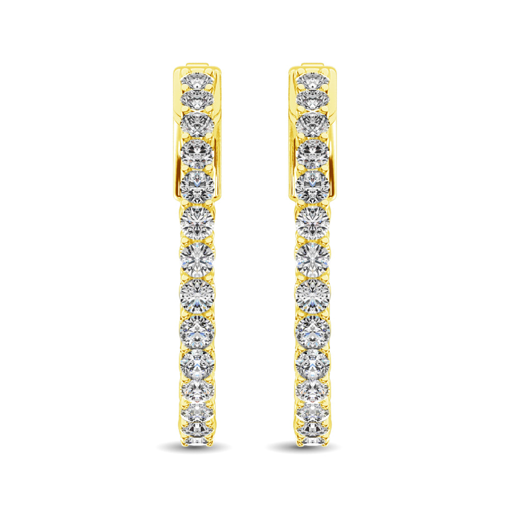 Oro amarillo de 10 quilates con diamantes de 2 qt. total. Pendientes de aro dentro y fuera