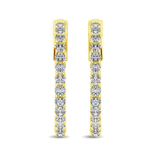 Oro amarillo de 10 quilates con diamantes de 2 qt. total. Pendientes de aro dentro y fuera